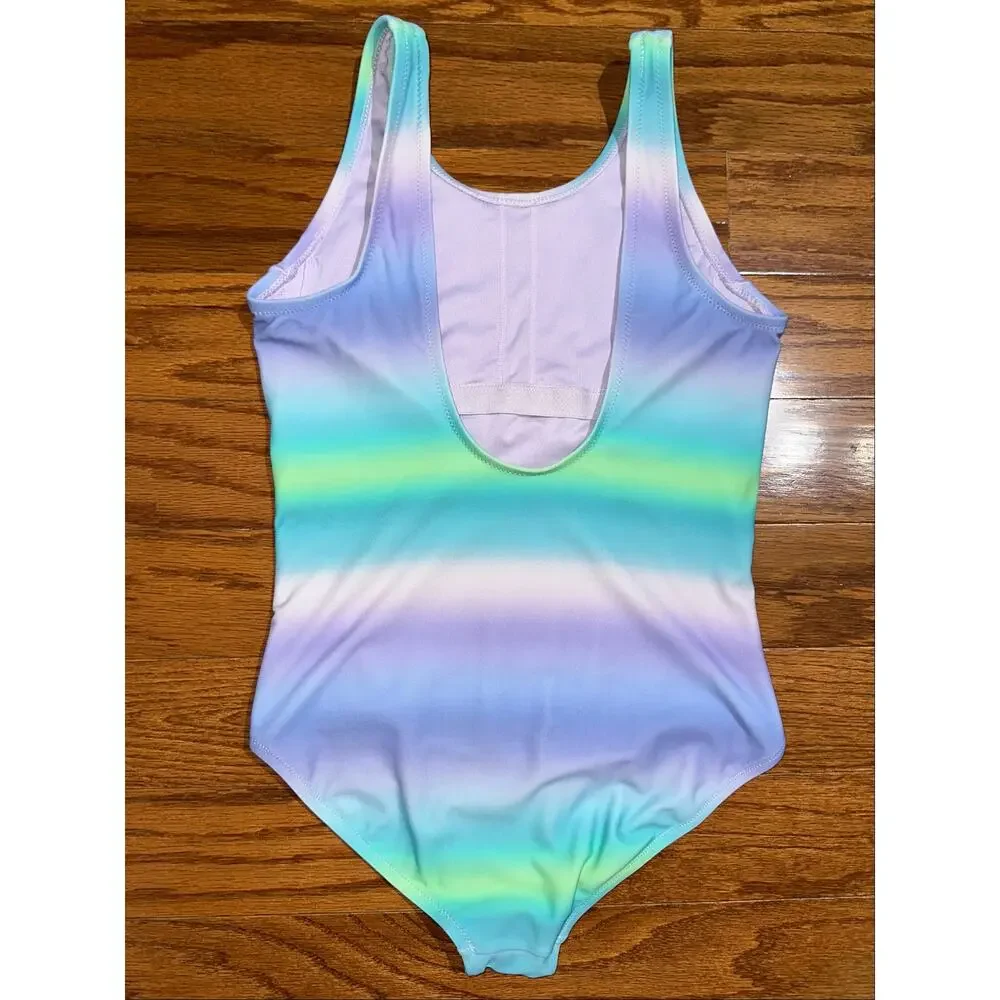 Athleta Girl Scoop Aura Ombre Blue Purple One Piece Swimsuit Size M 8-10